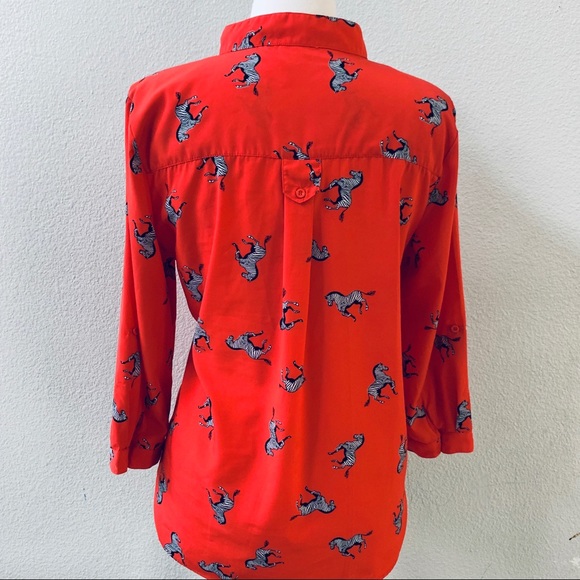 C Wonder red Zebra Print Button Down Silk Blouse - Picture 7 of 8